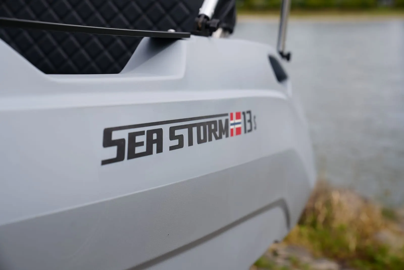 Close-up of the SeaStorm 13s hull lettering