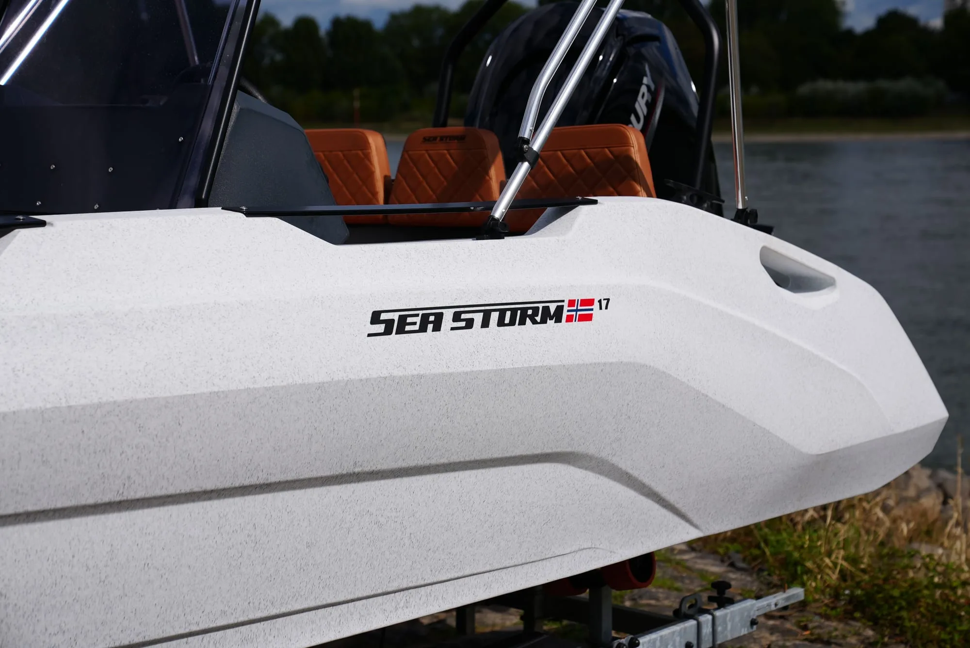 Close-up of the SeaStorm 17 hull lettering