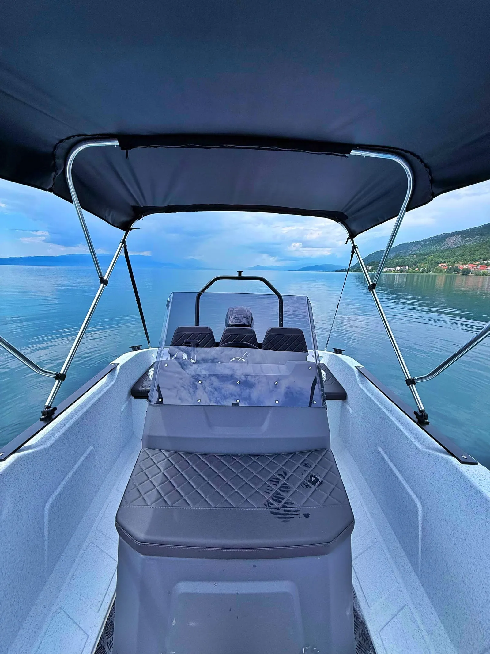 View forward from under the bimini top of the SeaStorm 17